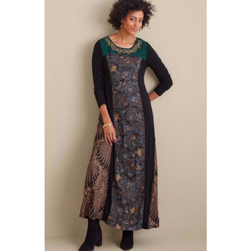 Soft Surroundings Womens Icon Sultana Dress PXS Tribal Floral Beaded Embroidered